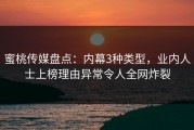 蜜桃传媒盘点：内幕3种类型，业内人士上榜理由异常令人全网炸裂