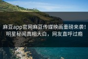 麻豆app官网麻豆传媒映画重磅来袭！明星秘闻真相大白，网友直呼过瘾