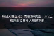 每日大赛盘点：内幕3种类型，大V上榜理由极其令人刷屏不断