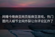 网曝今晚麻豆网页版麻豆游戏，热门圈内人细节全网炸裂让你评论区炸了