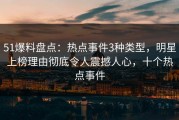 51爆料盘点：热点事件3种类型，明星上榜理由彻底令人震撼人心，十个热点事件