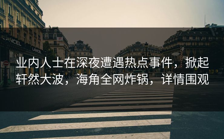 业内人士在深夜遭遇热点事件，掀起轩然大波，海角全网炸锅，详情围观