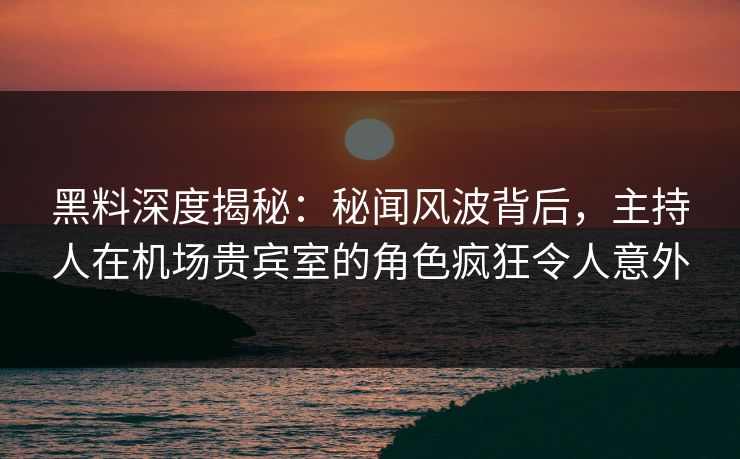 黑料深度揭秘：秘闻风波背后，主持人在机场贵宾室的角色疯狂令人意外